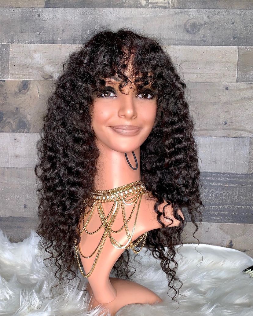Indian curly bang unit with  Frontal wig