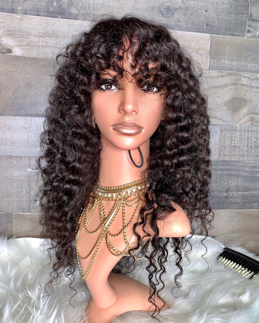 Indian curly bang unit with  Frontal wig
